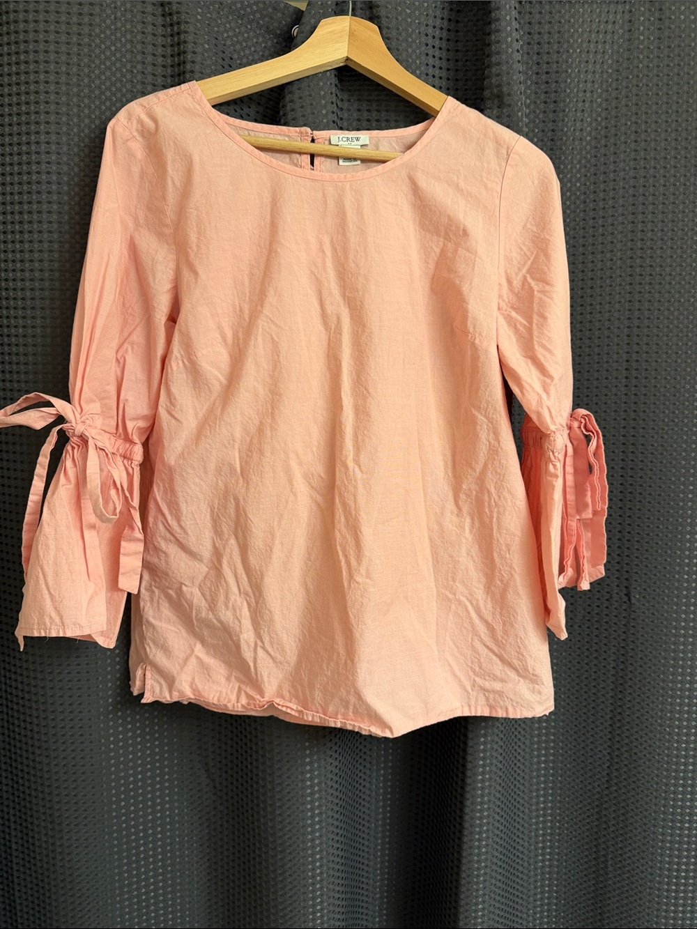 J. Crew Peach Tie-Sleeve Cotton Blouse